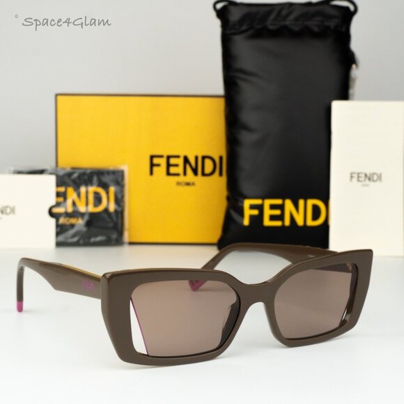 Fendi Women Sunglasses Shiny Truffle Brown Geometric FE40032I 50E BRAND NEW - Picture 1 of 8